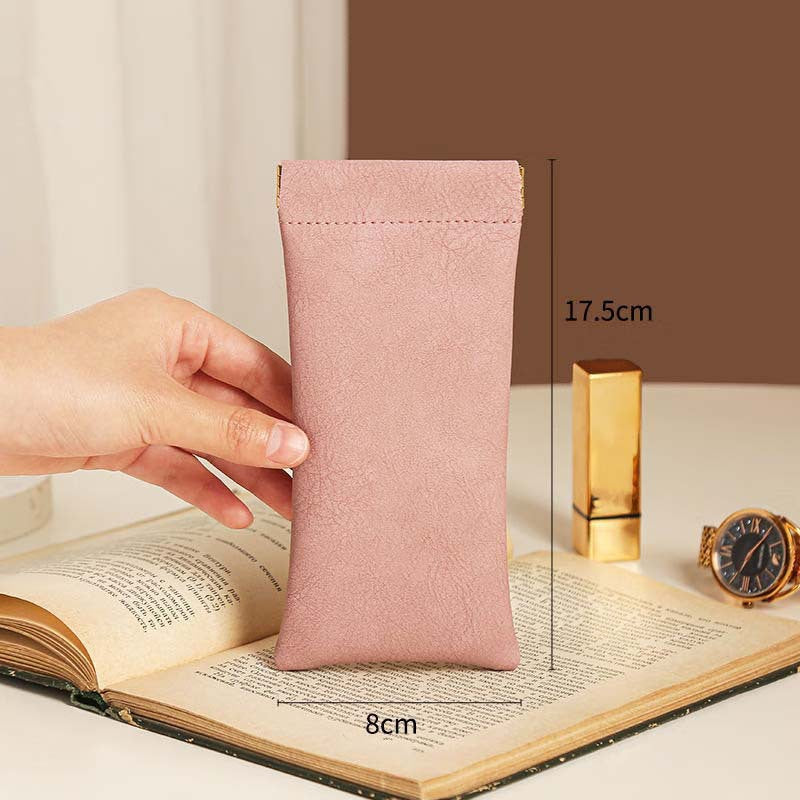 3-Pieces PU Pink Leather Glasses Pouch(18 * 8 CM) - Water Resistant, Soft Lining, Snap Closure, Universal V888-ELOSUNG39223