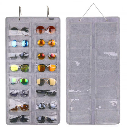 16 Slot Grey Felt Hanging Sunglass Organizer(40 * 80 CM) - Foldable Wall Mount Eyewear Storage Rack V888-ELOSUNG39224