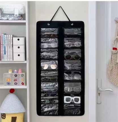 16 Slot Black Felt Hanging Sunglass Organizer(40 * 80 CM) - Foldable Wall Mount Eyewear Storage Rack V888-ELOSUNG39225