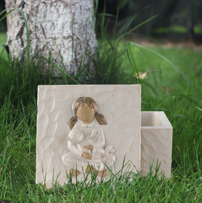 Resin Pet Urn Keepsake Box(8.5*8.5*5.3CM) - Child Hugging Cat Cremation Memorial V888-ELOSUNG39226