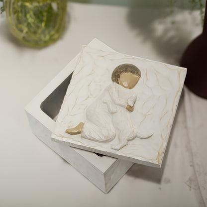 Resin Pet Urn Keepsake Box(8.5*8.5*5.3CM) - Child Hugging Dog Cremation Memorial V888-ELOSUNG39227
