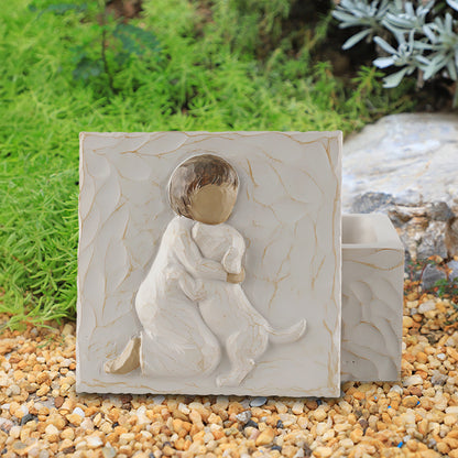Resin Pet Urn Keepsake Box(8.5*8.5*5.3CM) - Child Hugging Dog Cremation Memorial V888-ELOSUNG39227