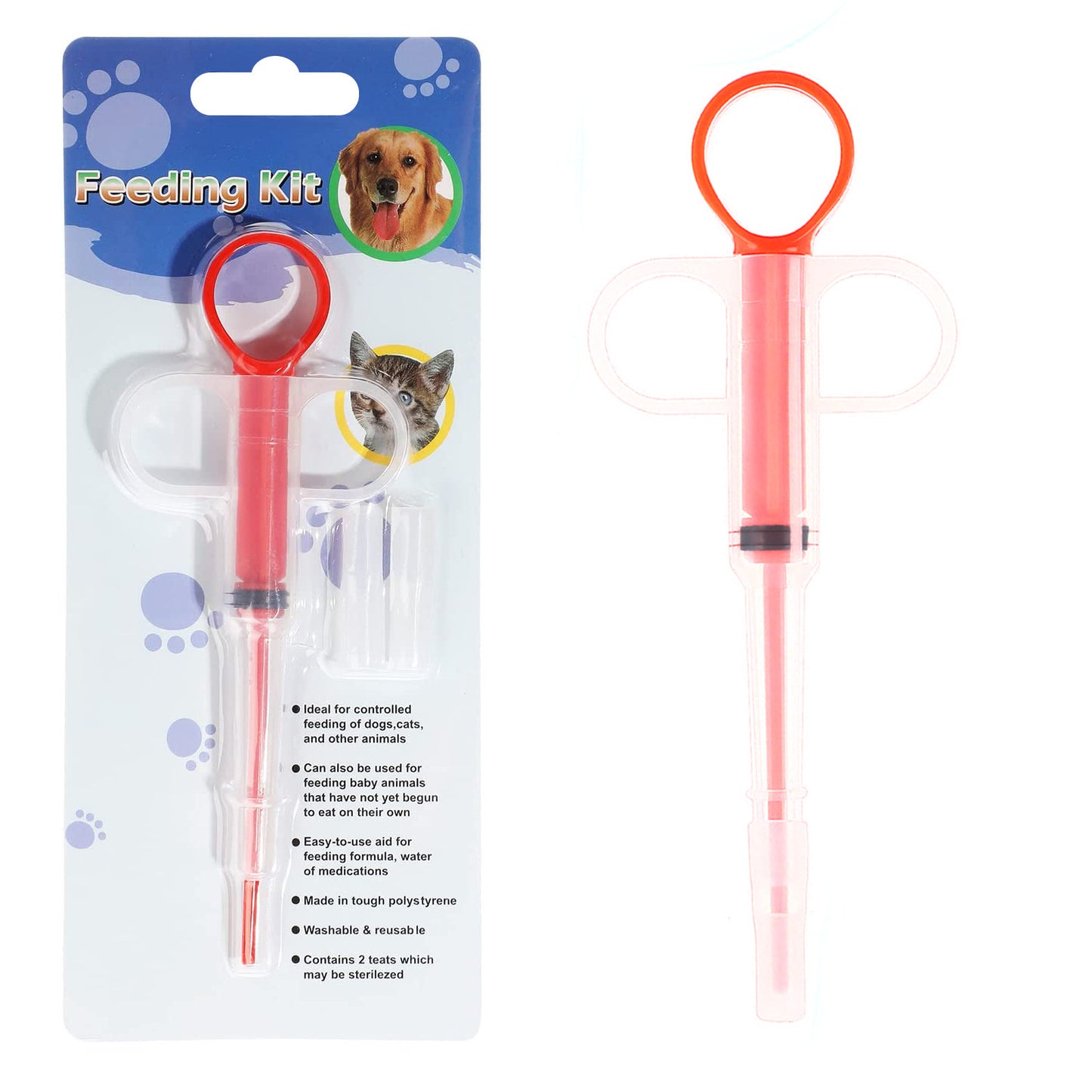 5-Pack 160mm Red Pet Pill Shooter - Soft Silicone Tip Feeder for Cats Dogs V888-ELOSUNG39244