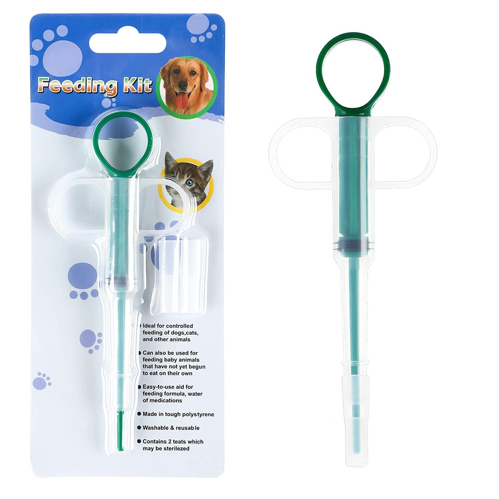 5-Pack 160mm Green Pet Pill Shooter - Soft Silicone Tip Feeder for Cats Dogs V888-ELOSUNG39245