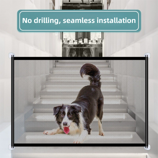 2-Pack Extra Wide Black No-Drill Pet Safety Barrier(180x72cm) With Hooks - Portable Mesh Dog Gate for V888-ELOSUNG39250