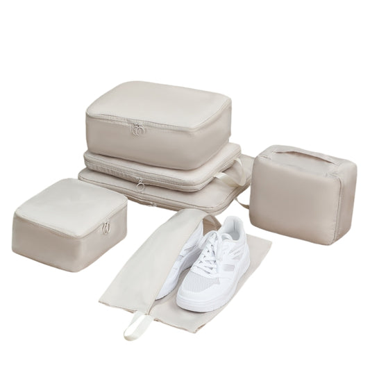 6-Piece Off-White Memory Fabric Travel Compression Packing Cubes Set - Waterproof, Anti-Wrinkle Luggage V888-ELOSUNG39259