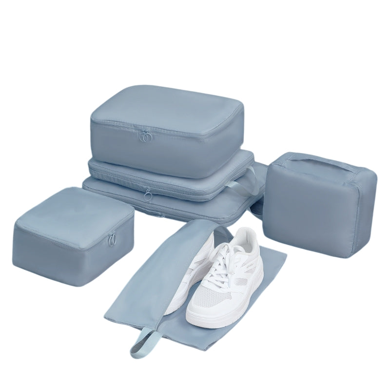 6-Piece Blue Memory Fabric Travel Compression Packing Cubes Set - Waterproof, Anti-Wrinkle Luggage Organizer V888-ELOSUNG39263