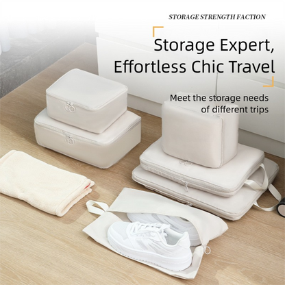 6-Piece Blue Memory Fabric Travel Compression Packing Cubes Set - Waterproof, Anti-Wrinkle Luggage Organizer V888-ELOSUNG39263
