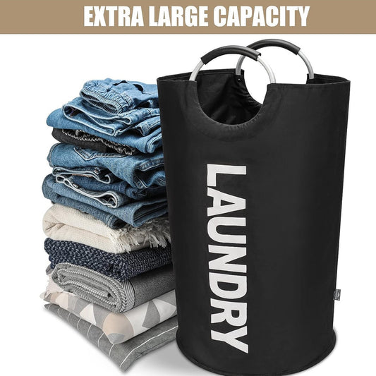 Black Oxford Fabric Large-capacity Foldable Dirty Clothes Basket (38x72CM) - With Waterproof Coating & V888-ELOSUNG39266