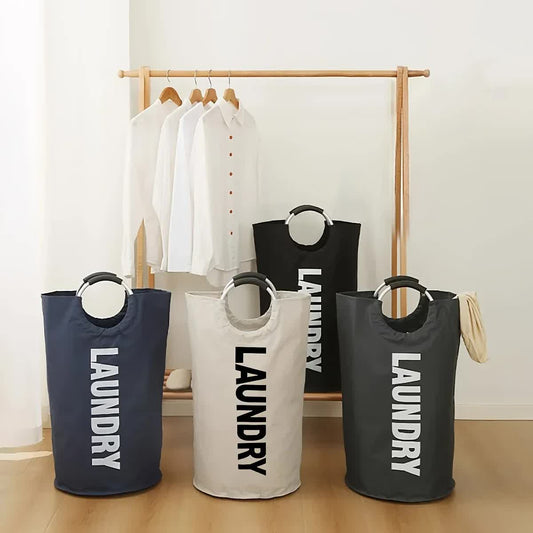 Black Oxford Fabric Large-capacity Foldable Dirty Clothes Basket (38x72CM) - With Waterproof Coating & V888-ELOSUNG39266