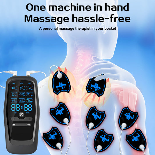 Dual Channel EMS TENS Microcurrent Massager Device with 9 Modes Pain Relief Stimulator & 4 Pairs of Patches V888-ELOSUNG39271
