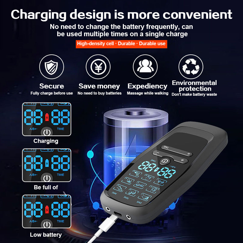 Dual Channel EMS TENS Microcurrent Massager Device with 9 Modes Pain Relief Stimulator & 4 Pairs of Patches V888-ELOSUNG39271