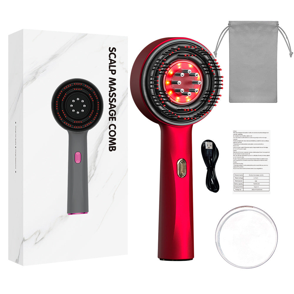 Red Luxury Red-Light Therapy Electric Scalp Massager Comb with Liquid Applicator - 3 Modes Vibration for Hair V888-ELOSUNG39272