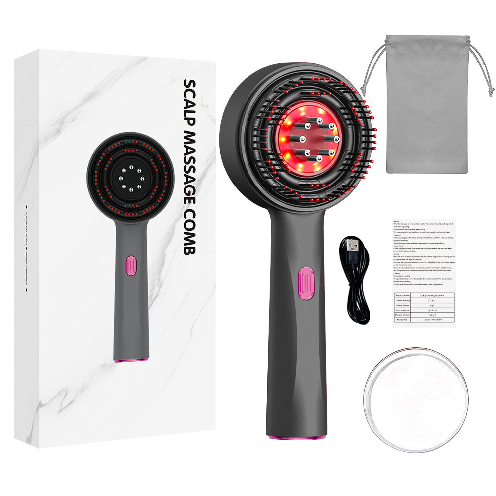 Dark Gray Luxury Red-Light Therapy Electric Scalp Massager Comb with Liquid Applicator - 3 Modes Vibration V888-ELOSUNG39273