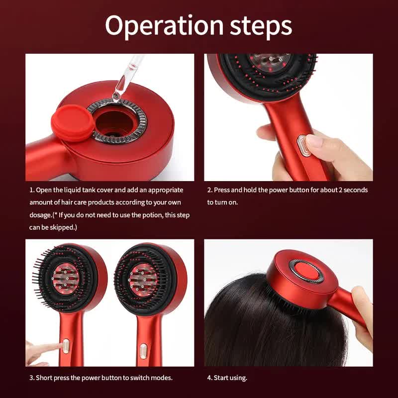 Dark Gray Luxury Red-Light Therapy Electric Scalp Massager Comb with Liquid Applicator - 3 Modes Vibration V888-ELOSUNG39273