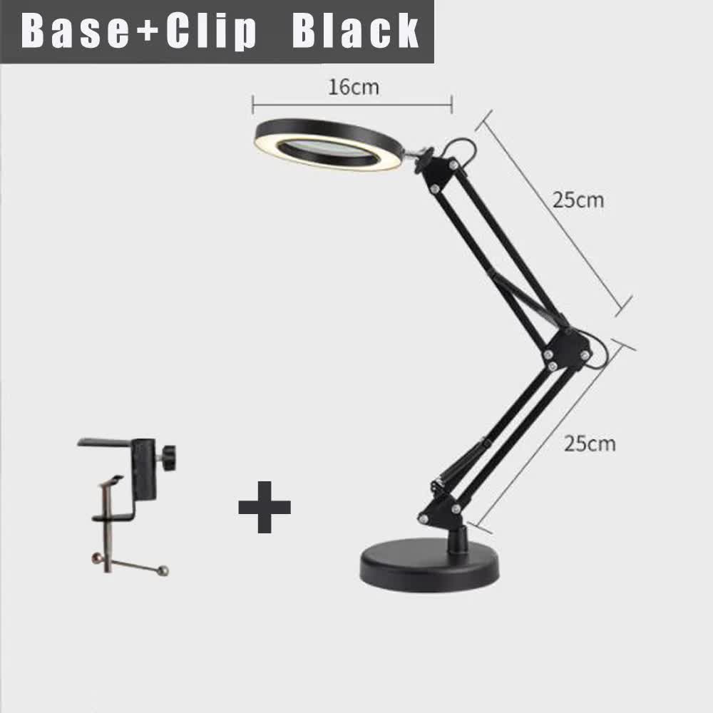 2-in-1 Black LED Magnifier Desk Lamp With Base and Clip - Hands-Free, Dimmable 3-Color Light for Crafts & V888-ELOSUNG393010
