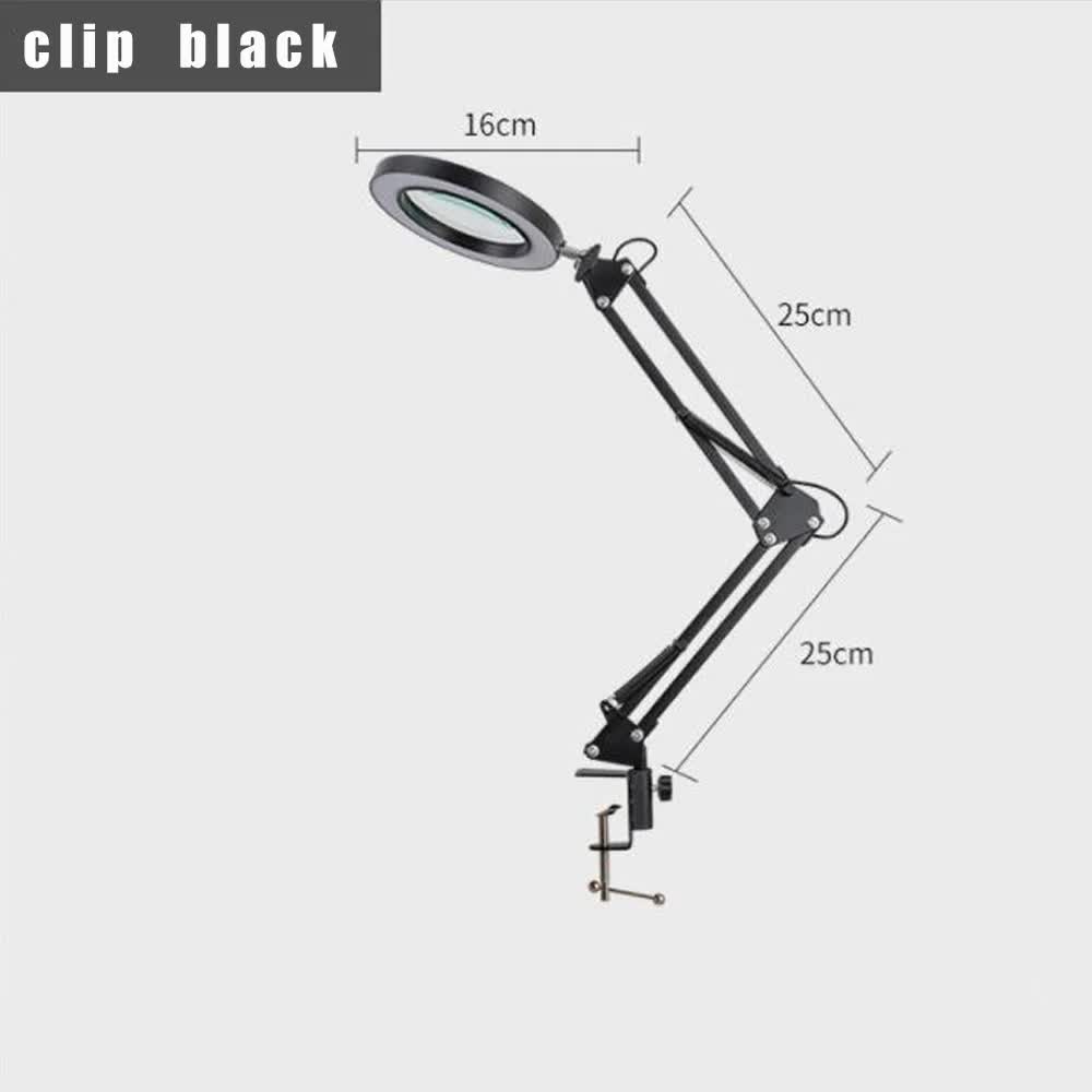 2-in-1 Black LED Magnifier Desk Lamp With Clip - Hands-Free, Dimmable 3-Color Light for Crafts & Workbench V888-ELOSUNG393011