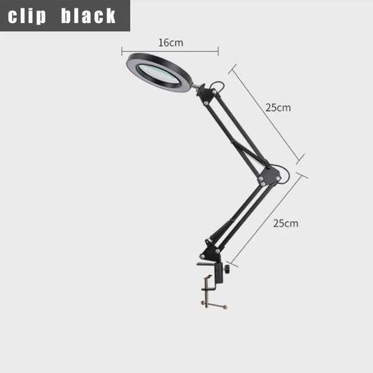 2-in-1 Black LED Magnifier Desk Lamp With Clip - Hands-Free, Dimmable 3-Color Light for Crafts & Workbench V888-ELOSUNG393011
