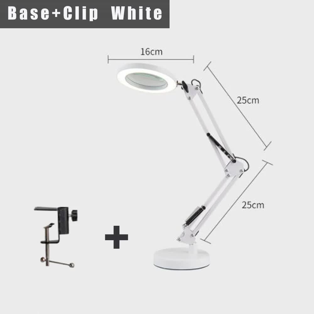 2-in-1 White LED Magnifier Desk Lamp With Base and Clip - Hands-Free, Dimmable 3-Color Light for Crafts & V888-ELOSUNG393012