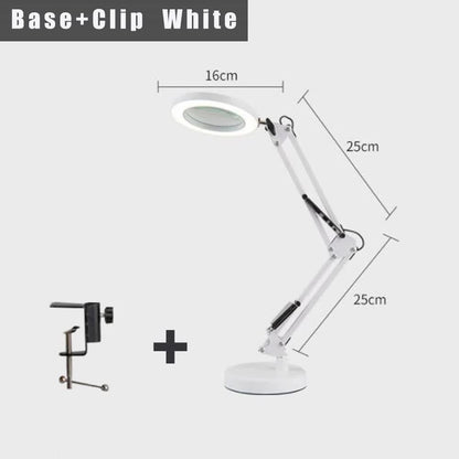 2-in-1 White LED Magnifier Desk Lamp With Base and Clip - Hands-Free, Dimmable 3-Color Light for Crafts & V888-ELOSUNG393012