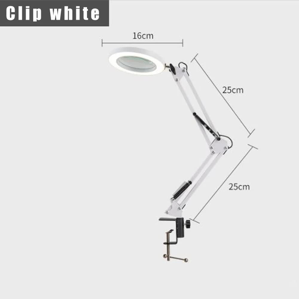 2-in-1 White LED Magnifier Desk Lamp With Clip - Hands-Free, Dimmable 3-Color Light for Crafts & Workbench V888-ELOSUNG393013