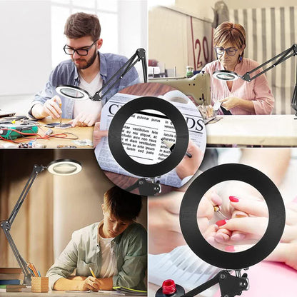 2-in-1 White LED Magnifier Desk Lamp With Clip - Hands-Free, Dimmable 3-Color Light for Crafts & Workbench V888-ELOSUNG393013