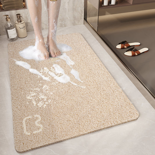 Beige Cat Head Design Loofah Texture Shower Mat (40x80cm) - Non-Slip PVC Bathroom Floor Mat with Drainage, V888-ELOSUNG393021