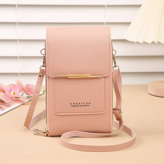 Black Women's Cute Mini PU Leather Crossbody Phone Bag (19x12x4cm) - Touch Screen Window, Vertical Style V888-ELOSUNG39355