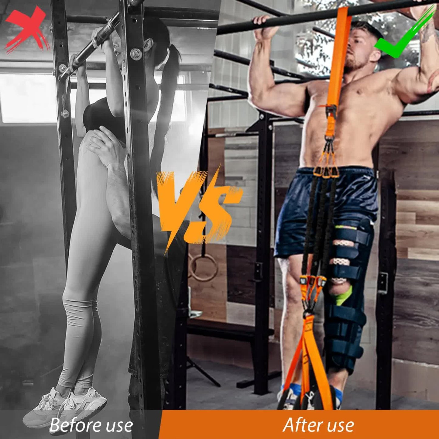 Orange (150lb)Heavy Duty Pull-Up Assist Strap System With Foam Handles - Adjustable Resistance Trainer for V888-ELOSUNG39360