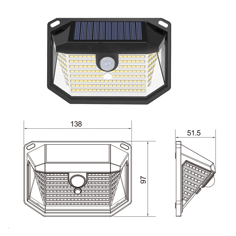 2-Pack Solar Motion Sensor Wall Light(178-Bead LED) - 3 Lighting Modes, IP64 Waterproof, Three-Sided V888-ELOSUNG393678