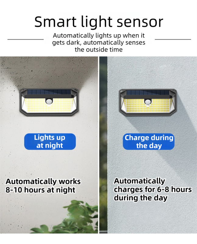 2-Pack Solar Motion Sensor Wall Light(230-Bead LED) - 3 Lighting Modes, IP64 Waterproof, Three-Sided V888-ELOSUNG393679