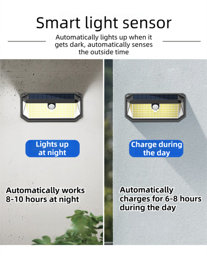 2-Pack Solar Motion Sensor Wall Light(388-Bead LED) - 3 Lighting Modes, IP64 Waterproof, Three-Sided V888-ELOSUNG393680