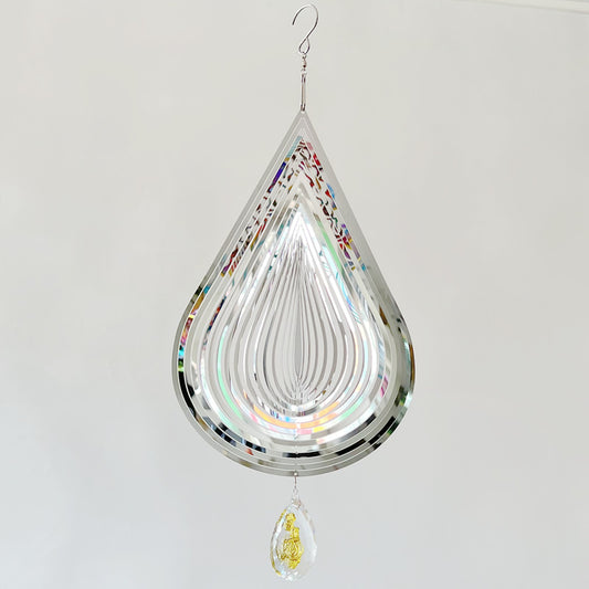 3D Silver Stainless Steel Rose Water Drop Wind Chime (25x26CM) - Mirror Reflective Hanging Garden Art and V888-ELOSUNG393683
