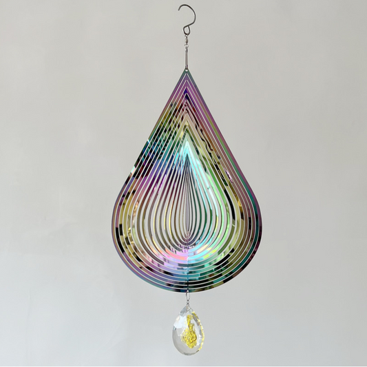 3D Colorful Stainless Steel Rose Water Drop Wind Chime (25x26CM) - Mirror Reflective Hanging Garden Art and V888-ELOSUNG393684