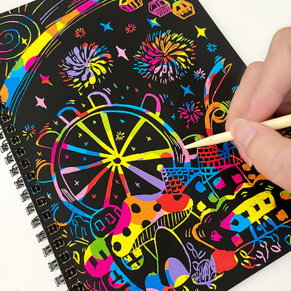 3-Pack DIY Rainbow Scratch Art Books Set - Neon Black Scratch Paper for Kids, Multi-Size (S, M, L) Creative V888-ELOSUNG39391