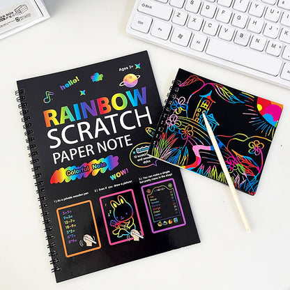 3-Pack DIY Rainbow Scratch Art Books Set - Neon Black Scratch Paper for Kids, Multi-Size (S, M, L) Creative V888-ELOSUNG39391