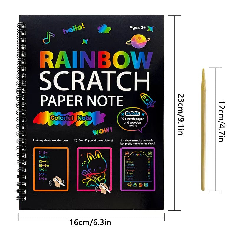 3-Pack DIY Rainbow Scratch Art Books Set - Neon Black Scratch Paper for Kids, Multi-Size (S, M, L) Creative V888-ELOSUNG39391