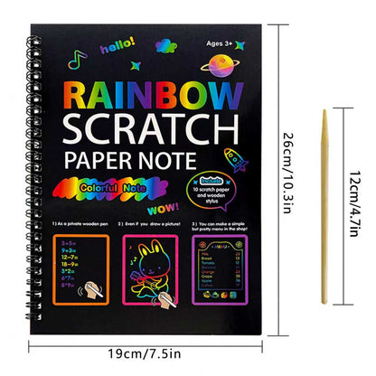 3-Pack DIY Rainbow Scratch Art Books Set - Neon Black Scratch Paper for Kids, Multi-Size (S, M, L) Creative V888-ELOSUNG39391