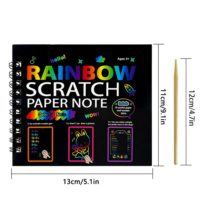3-Pack DIY Rainbow Scratch Art Books Set - Neon Black Scratch Paper for Kids, Multi-Size (S, M, L) Creative V888-ELOSUNG39391
