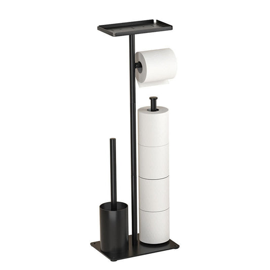 3-in-1 Freestanding Toilet Paper Holder - Thick Carbon Steel with Matte Black Finish, Storage Top, Paper Roll V888-ELOSUNG39393