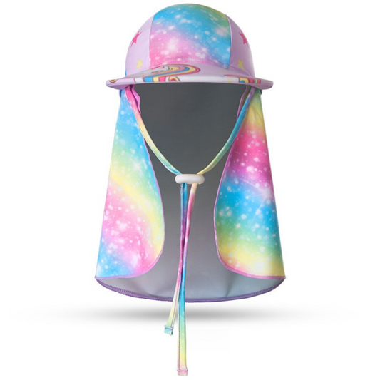 2-Pack Girls' Sun Protection Swim Cap Set - Cute Cartoon Rainbow Horse Pattern, Quick Dry Nylon Swimming & V888-ELOSUNG39412