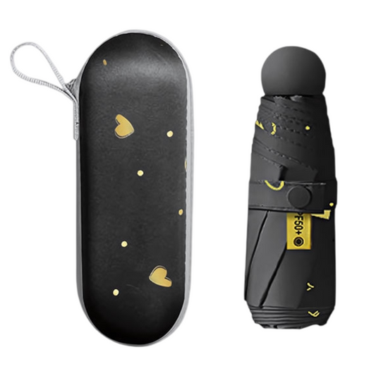 Black Ultra-Compact 5-Fold Waterproof All-Weather Umbrella for Women - Heart Pattern, Black Glue UV V888-ELOSUNG39420