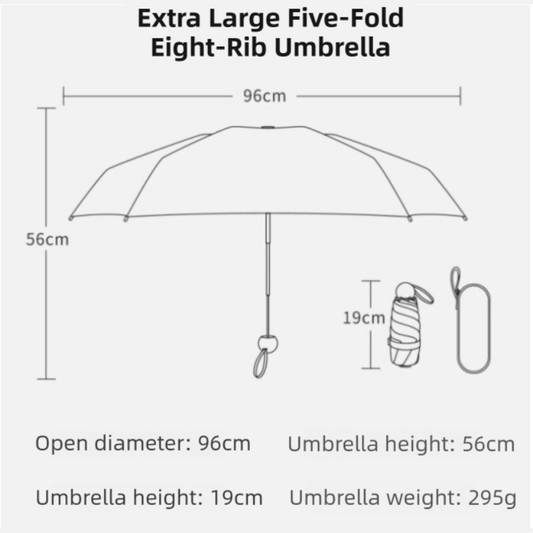 2-Pack Green Ultra-Compact 5-Fold Waterproof All-Weather Umbrella for Women - Heart Pattern, Black Glue UV V888-ELOSUNG39421