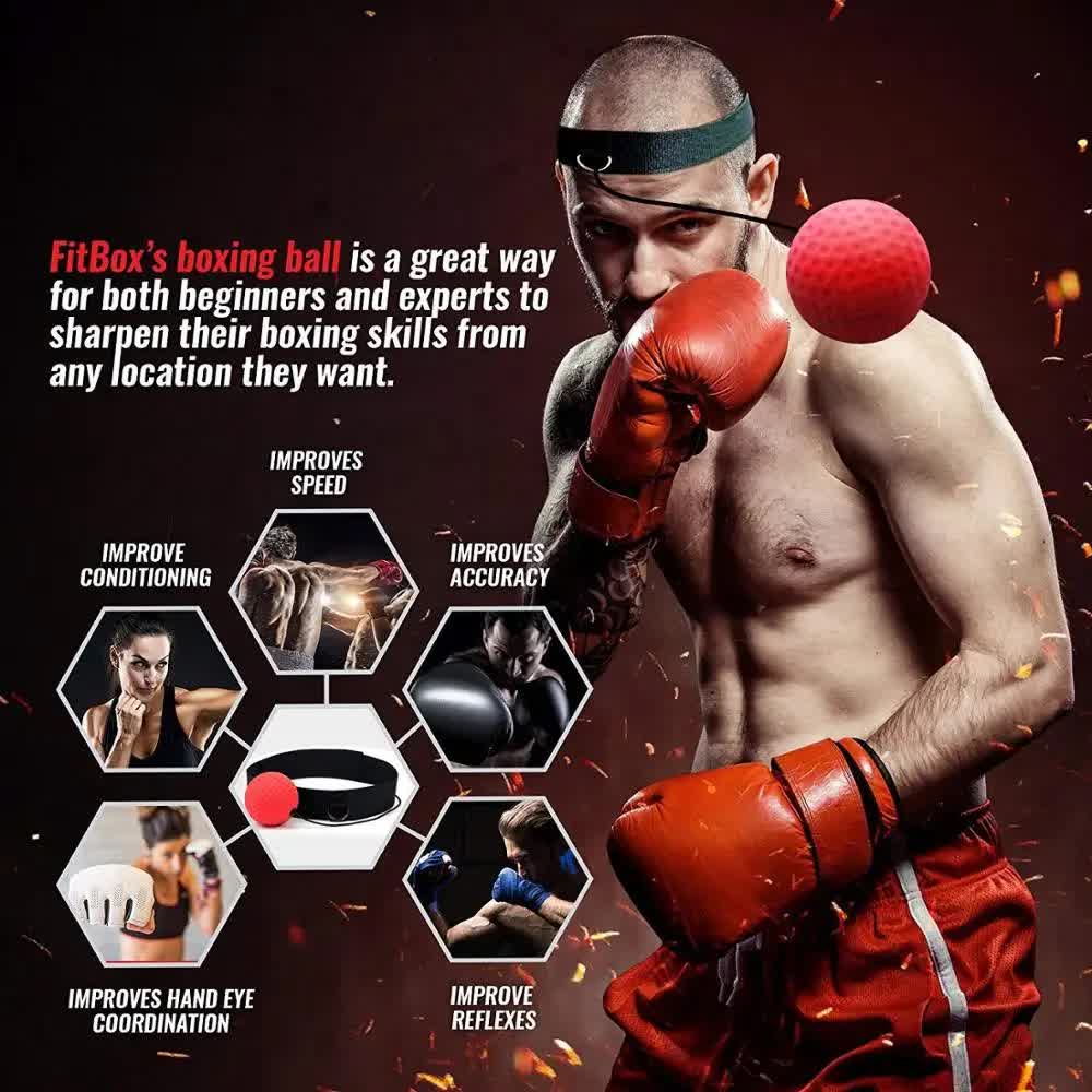 Boxing Reflex Ball Set(Elastic Headband + 2 Heavy RedBalls + 2 Light BlackBalls) - Hand-Eye Coordination and V888-ELOSUNG39430