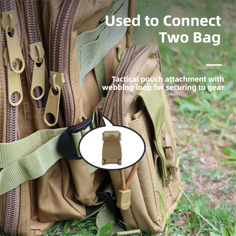 10 Pack Black MOLLE Clip Tactical Strap-Management Tool - Ultralight Portable Backpack Buckle for Tactical V888-ELOSUNG39438