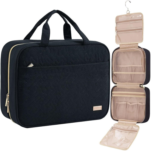 Black Large Capacity Hanging Toiletry Bag for Women(30.5 x 22.5 x 12 cm) - Checked Pattern Waterproof V888-ELOSUNG39466