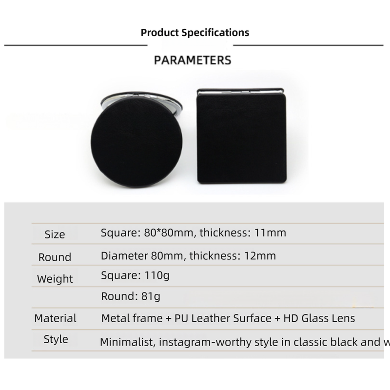4-Pack Black Jumbo Round Portable Makeup Mirror(8x8CM) - Pocket Cosmetic Mirror for Touch-Ups, PU Leather V888-ELOSUNG39475