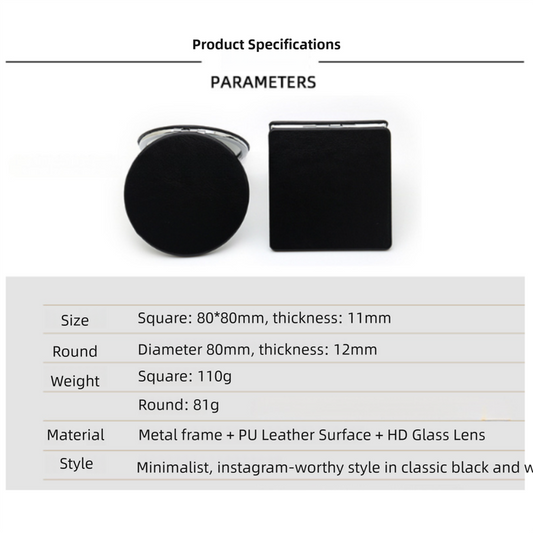 4-Pack Black Jumbo Round Portable Makeup Mirror(8x8CM) - Pocket Cosmetic Mirror for Touch-Ups, PU Leather V888-ELOSUNG39475