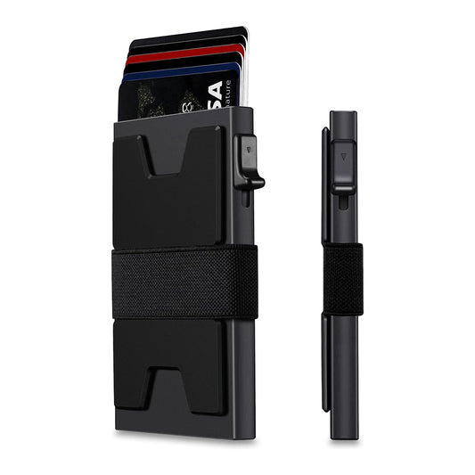 2-Pack Black Metal Thin Slim Men Women Pop Up Wallet (10.1 x 6.9 x 1.7 cm) - RFID Anti-theft Card Holder with V888-ELOSUNG39478