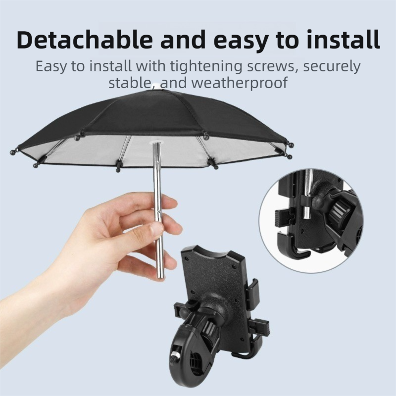 2-Pack Shock-Absorbing and Non-Slip Handlebar Phone Holder with Detachable Mini Umbrella - Waterproof & V888-ELOSUNG39487